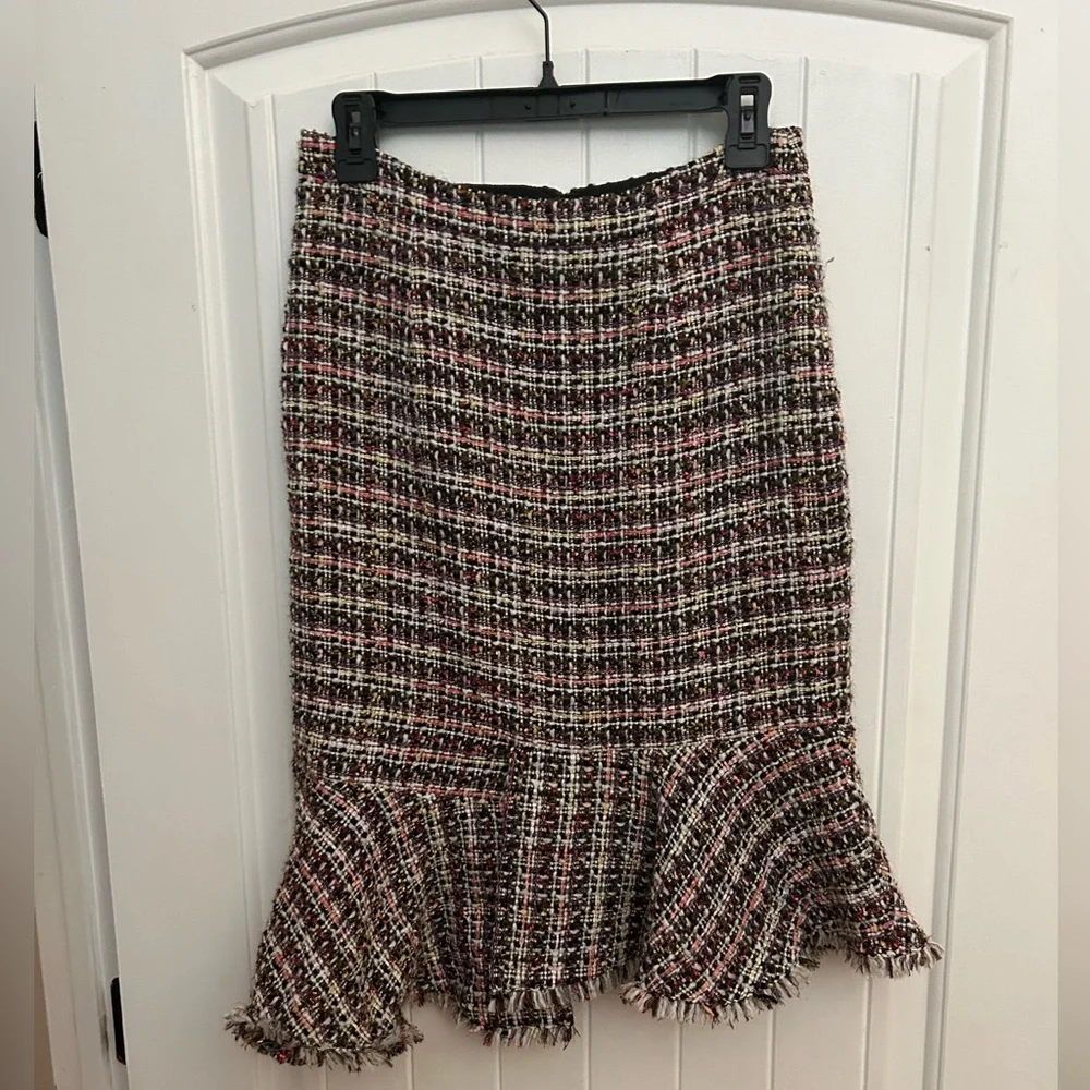 Halogen Tweed  Skirt Multicolor, Asymmetrical‎ Flared, Raw Hem, Lined Size 4